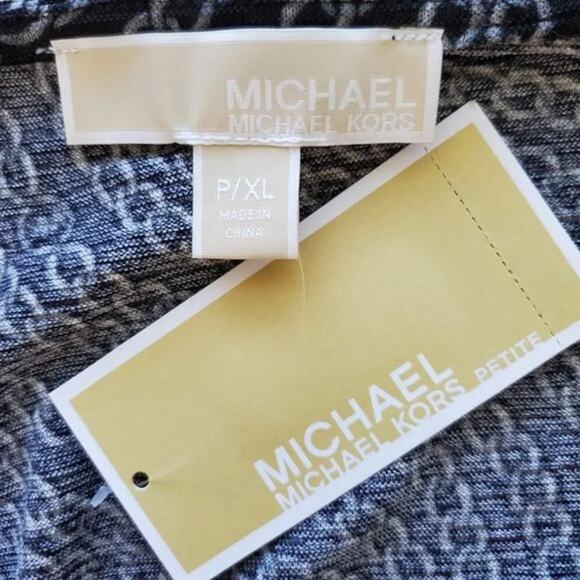 Michael Kors Chain Print Top Women Size PXL Black Silver Short Sleeve NEW - Picture 7 of 12